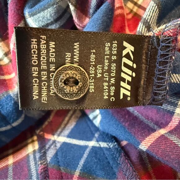 KUHL Women's Plaid Button-Down Flannel Shirt Gorpcore Grunge Medium Red Blue - Picture 5 of 9